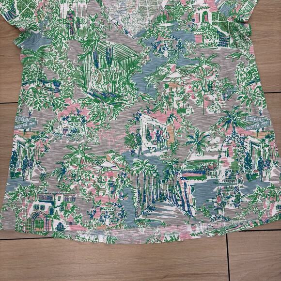 Lilly Pulitzer Etta Women’s Large Short Sleep V Neck T Shirt Palm Beach Pattern - Picture 7 of 15